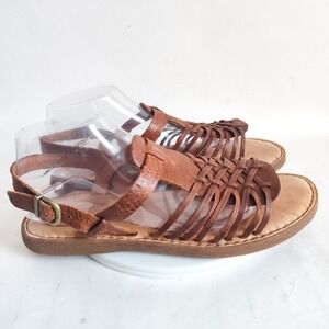 Born Sandals Size 10 Slingback Flats Haurache Woven Leather Brown Fisherman